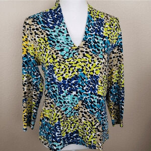 Rafaella Colorful Animal Print Knit Top Medium (2375)